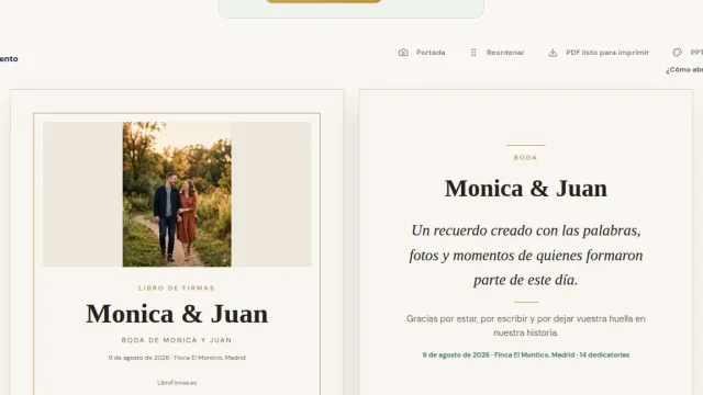 Páginas del libro con las dedicatorias y fotos de los invitados