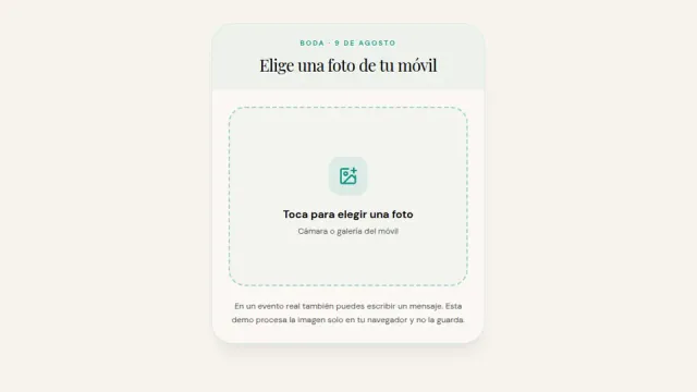 Invitado subiendo una foto desde el móvil en el libro de firmas