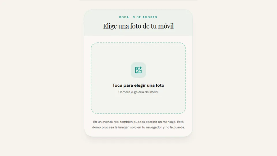 Pantalla móvil real para elegir y subir una foto al álbum digital