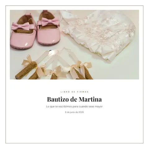 Portada del libro de ejemplo «Bautizo de Martina», con el detalle de una figura con flores