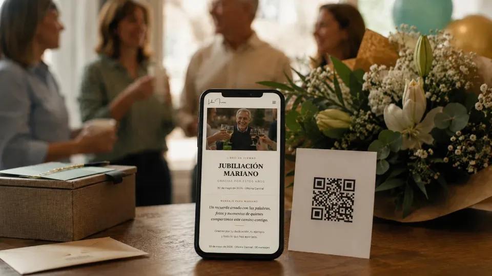 Homenaje de jubilación con libro de firmas digital y mensajes de compañeros