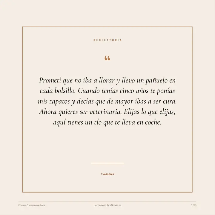 Página del libro con una dedicatoria destacada de un tío