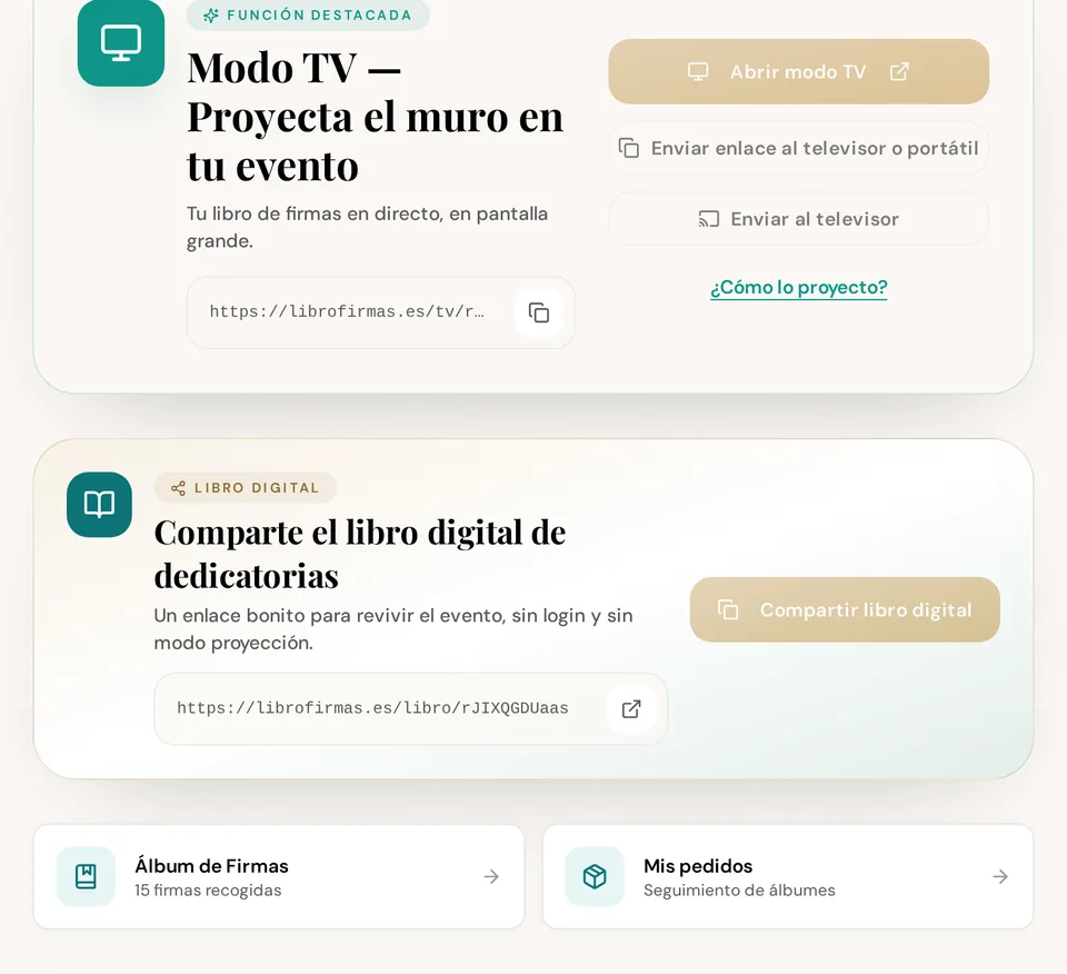 Herramientas de LibroFirmas para proyectar el muro y compartir el libro digital
