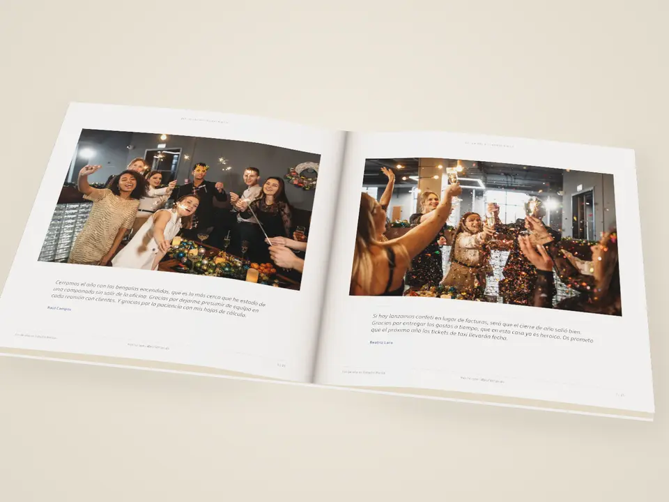 Representación del mismo libro abierto por las páginas 6 y 7, con dos mensajes y sus fotografías