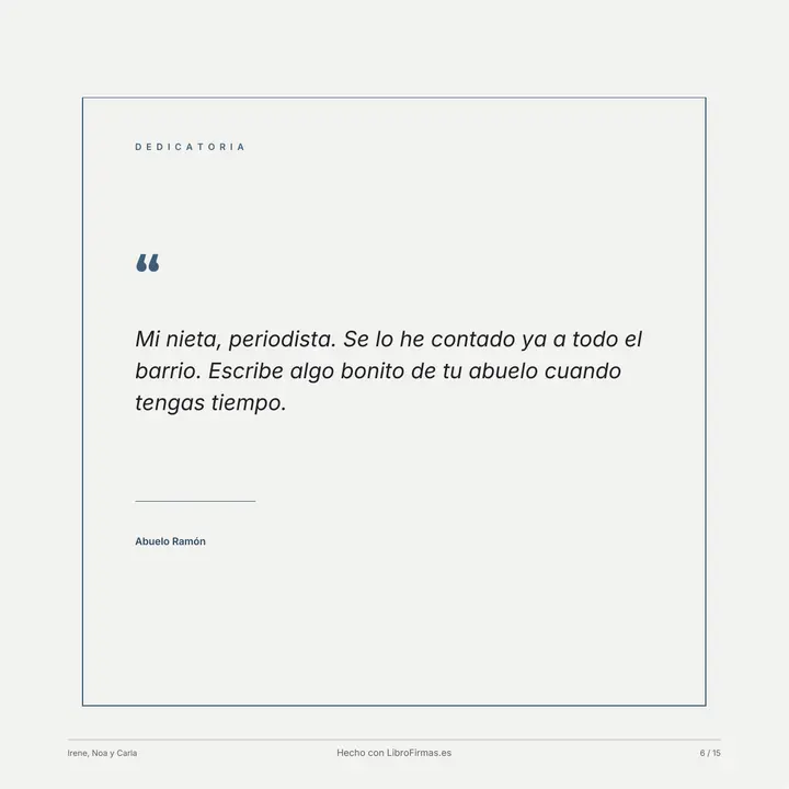 Página del libro con una dedicatoria destacada del abuelo de una de las graduadas